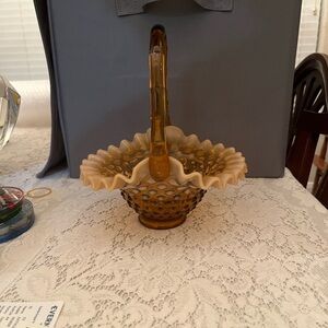 1970's Fenton Two Tone
Opalescent Hobnail Ruffle Basket